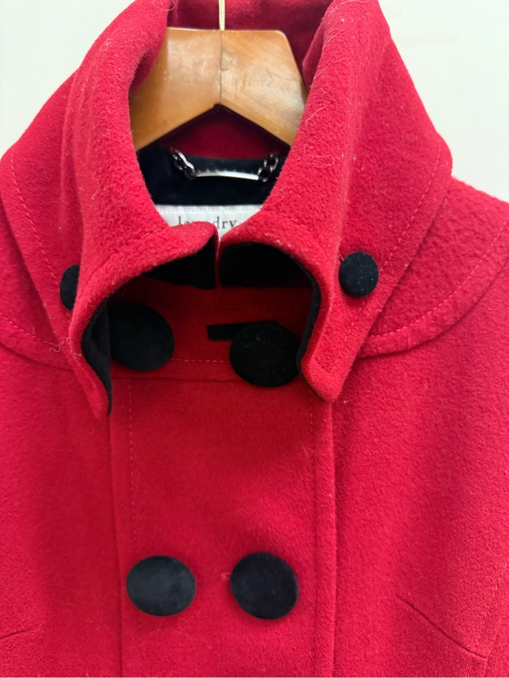 Laundry by Design Red Double-Breasted Pea Coat with Black Velvet Buttons - Picture 8 of 12